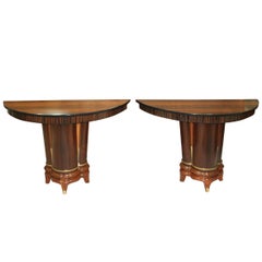 Pair of French Art Deco Exotic Macassar Ebony Console Tables, circa 1940s