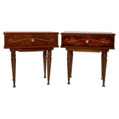 Pair of French Art Deco Figured Walnut Nightstands Bedside Cabinets, circa 1960