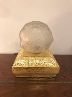 Pair of French Art Deco Floral Table Lamps Signed by Sabino