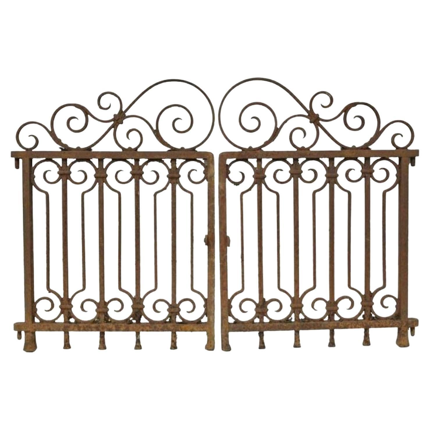 Pair of French Art Deco Forged Wrought Iron Garden Gates