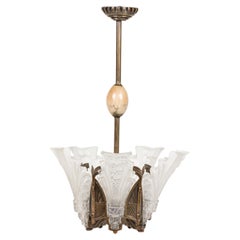 Pair of French Art Deco Frosted Glass Geometric Chandelier