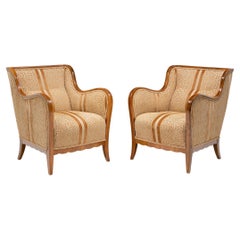 Antique Pair of French Art Deco Fruitwood Armchairs