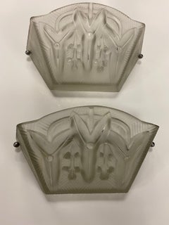 Pair of French Art Deco Geometric Sconces Signed by Noverdy