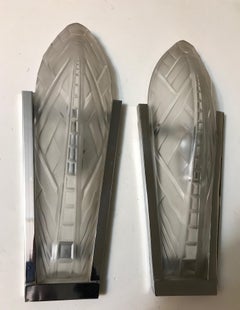 Pair of French Art Deco Geometric Sconces Signed by Sabino