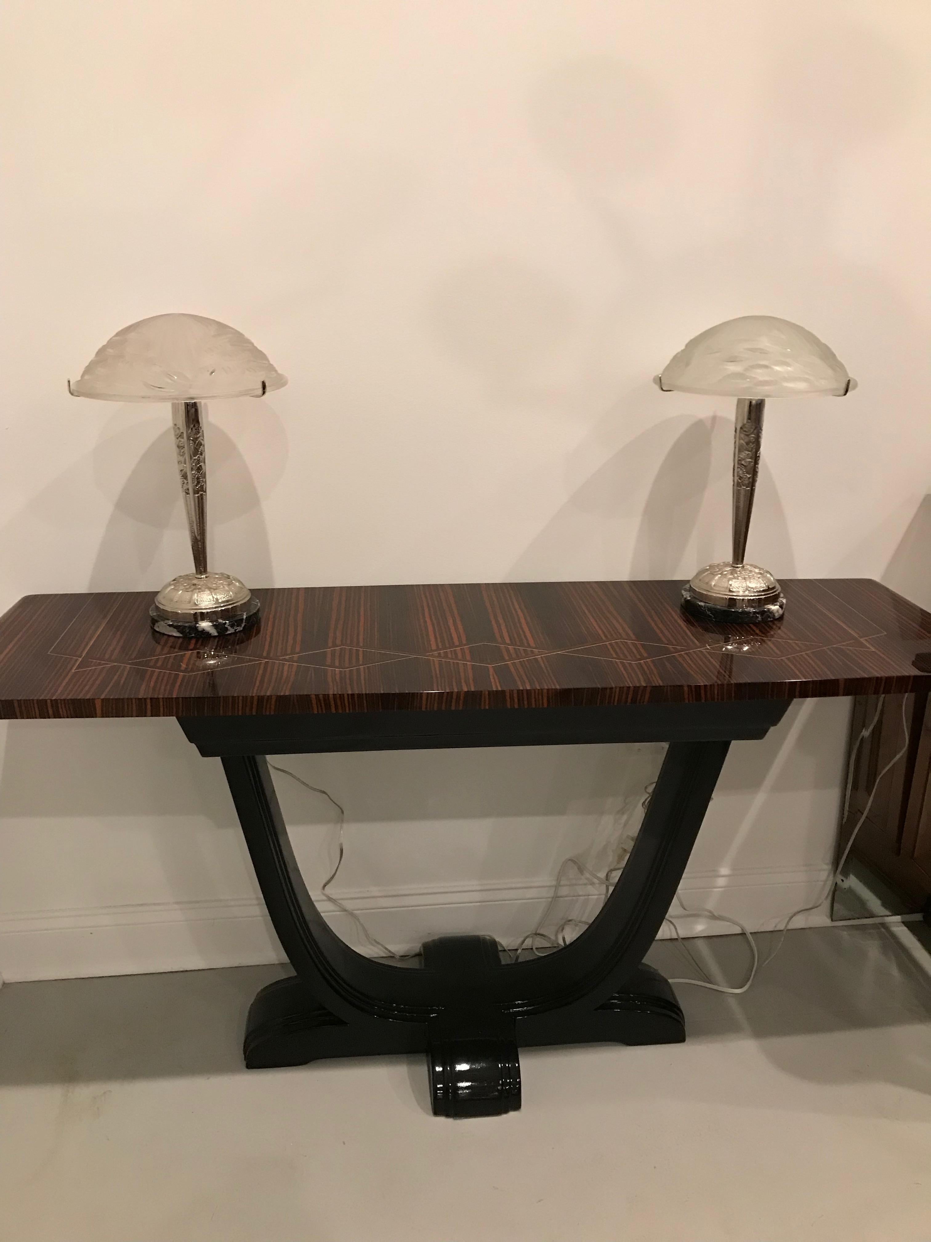 Paar französische geometrische Art-Déco-Tischlampen von Schneider im Angebot 10