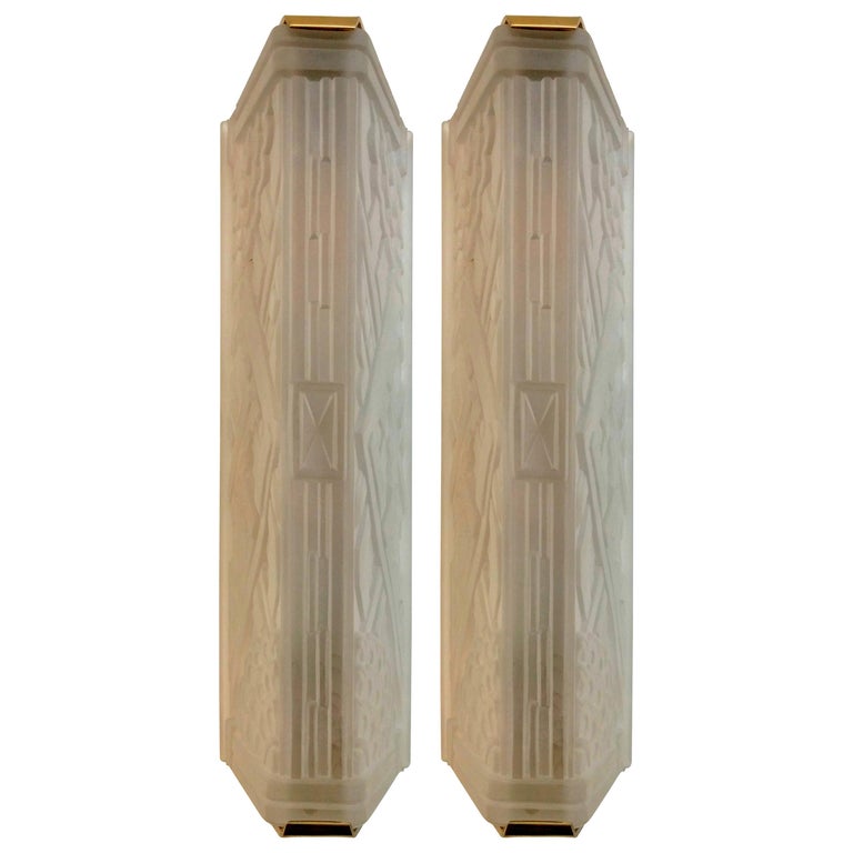 Pair of French Art Deco Geometric Wall Sconces For Sale
