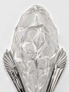 Pair of French Art Deco Geometric Wall Sconces Signed by Degue