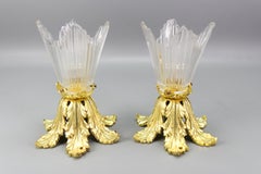 Pair of French Art Deco Gilt Bronze and Clear Glass Ceiling Lights, 1920s