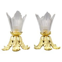Pair of French Art Deco Gilt Bronze and Clear Glass Ceiling Lights, 1920s