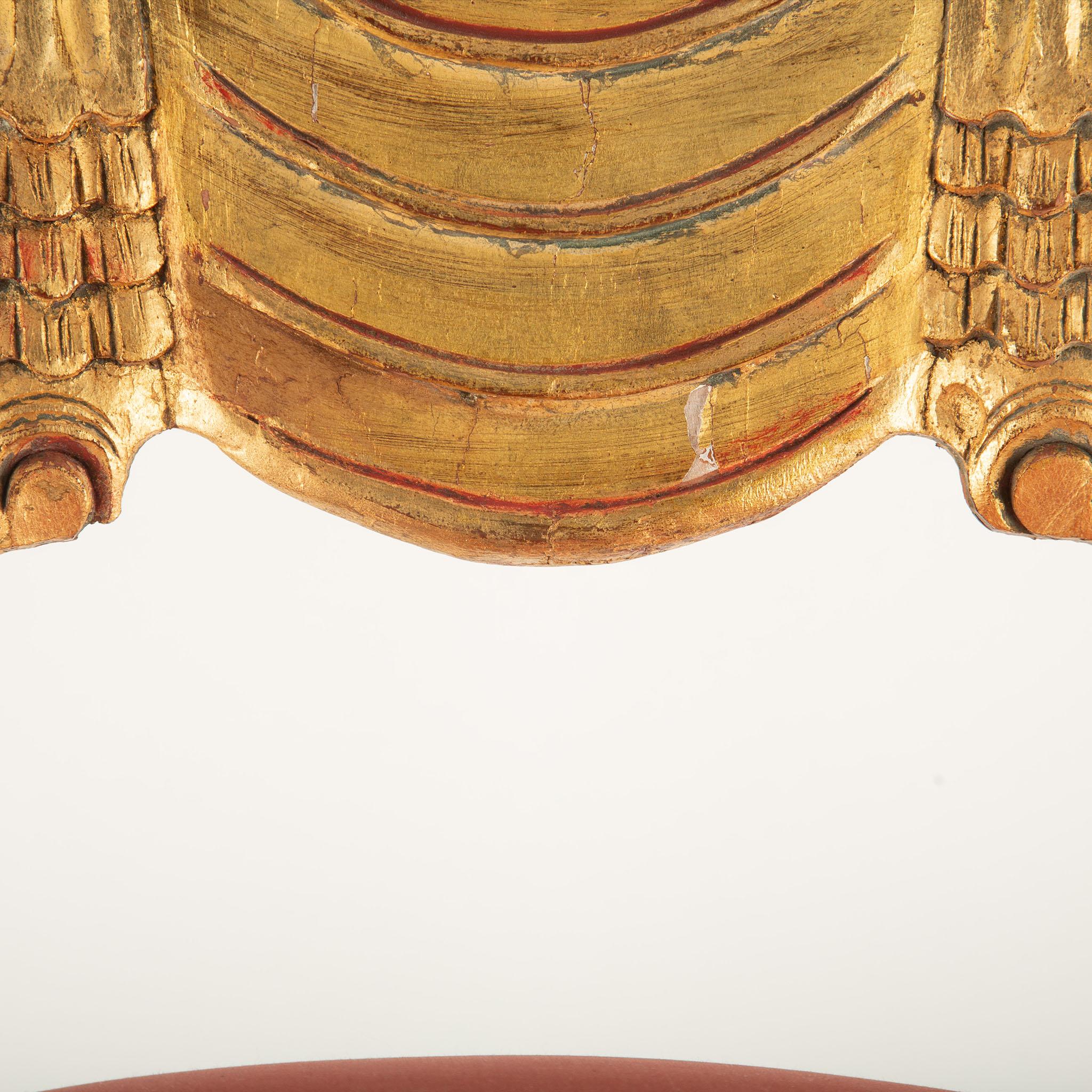 Pair of French Art Deco Gilt Chairs with Red Silk Upholstery For Sale 3