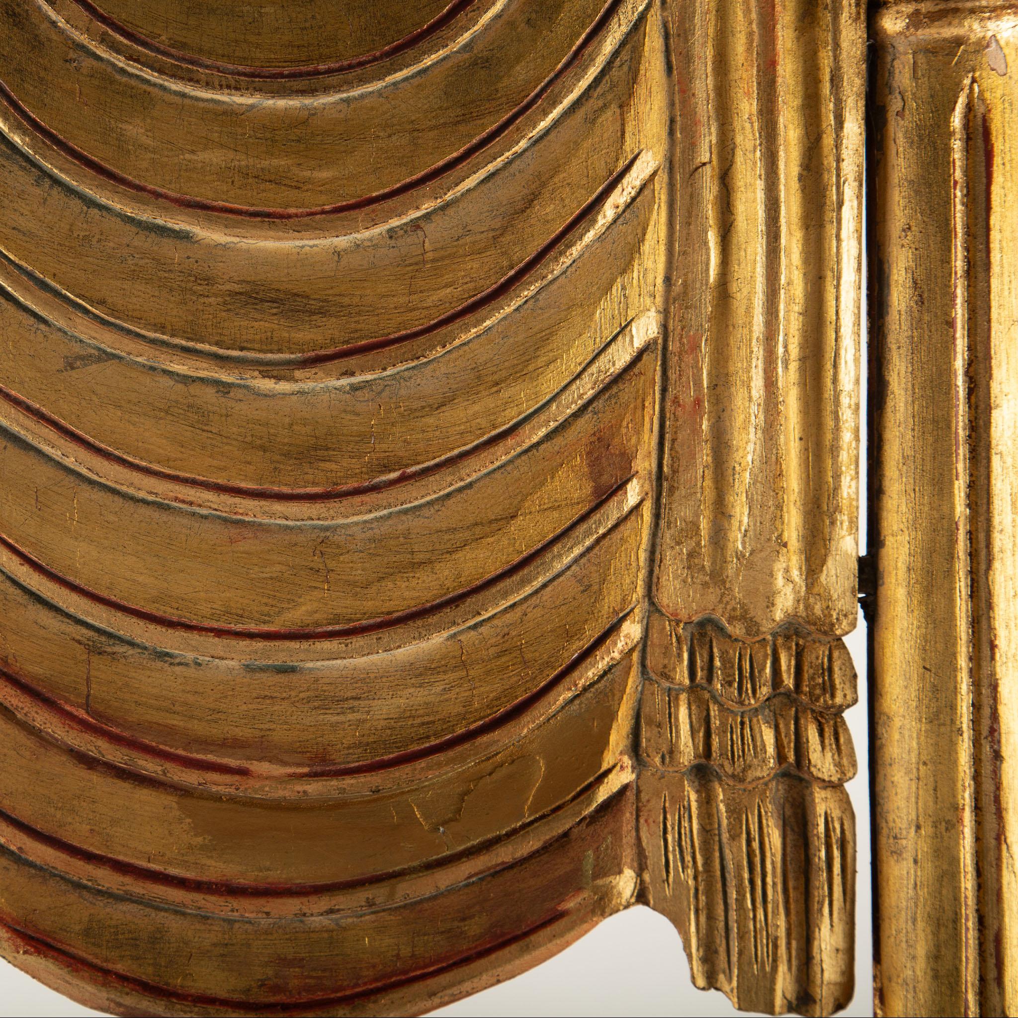 Pair of French Art Deco Gilt Chairs with Red Silk Upholstery For Sale 4