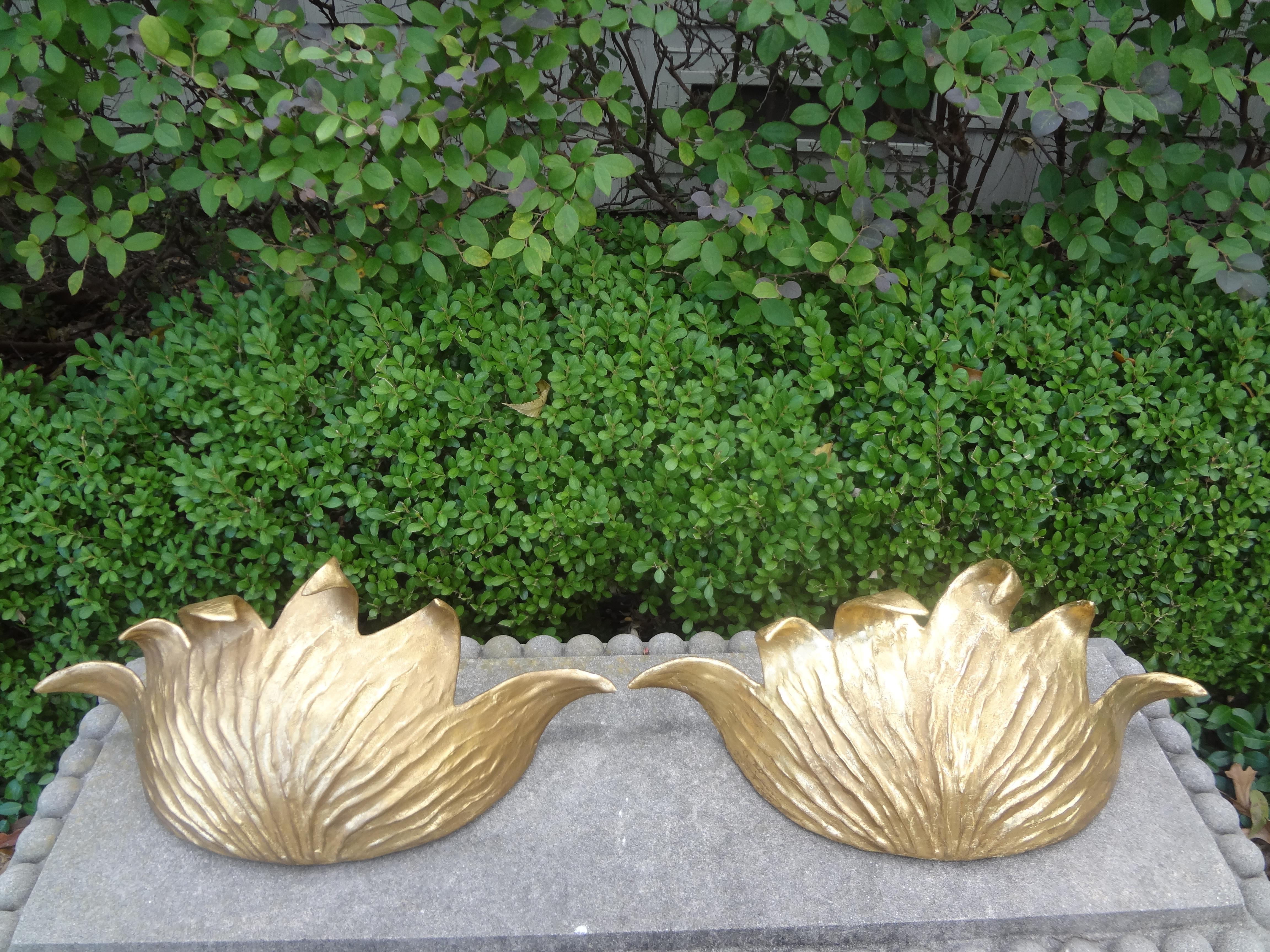 Pair of French Art Deco Gilt Plaster Sconces In Good Condition For Sale In Houston, TX