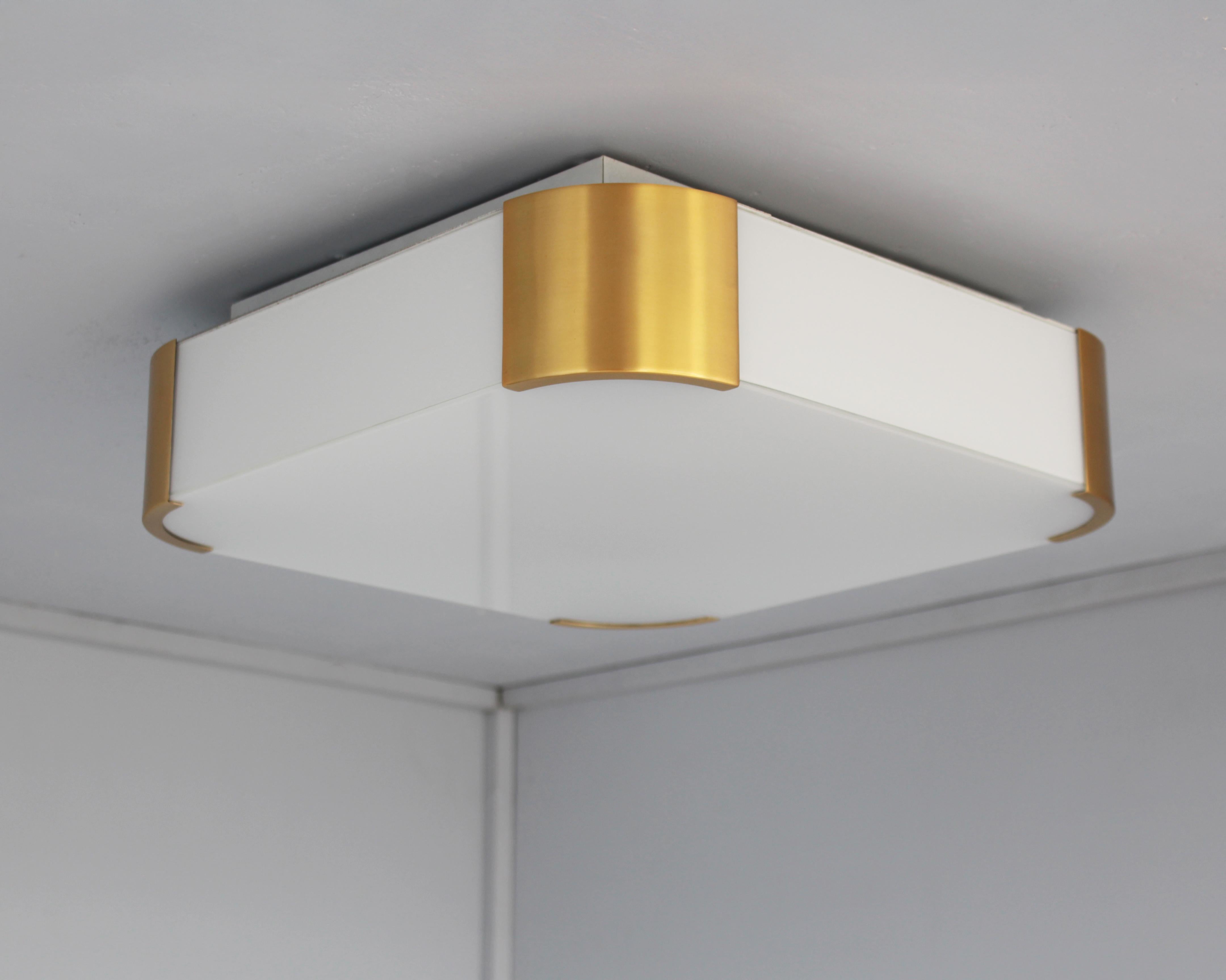 Pair of French Art Deco Glass and Brass Ceiling or Wall Lights by Jean Perzel For Sale 6