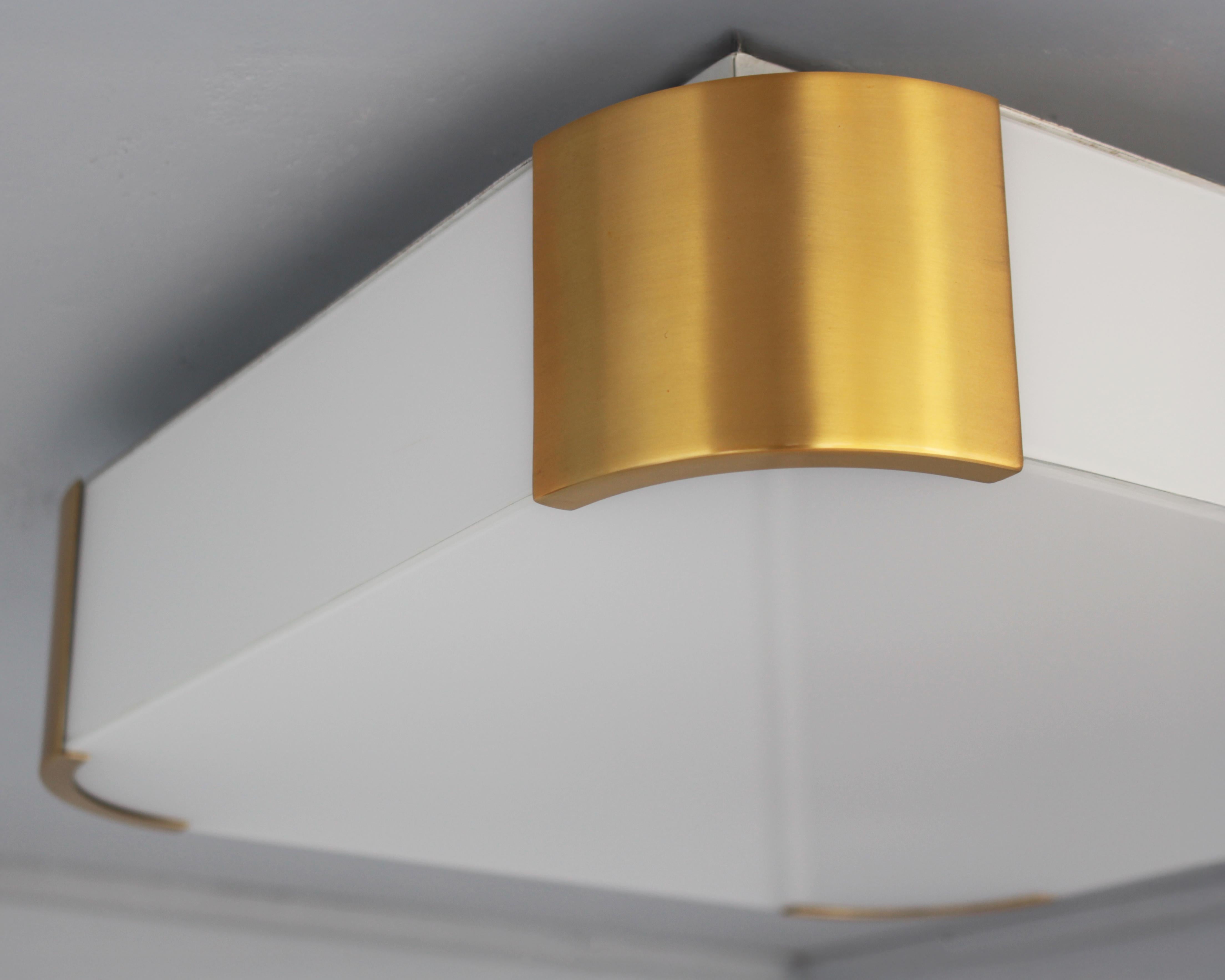 Pair of French Art Deco Glass and Brass Ceiling or Wall Lights by Jean Perzel For Sale 8