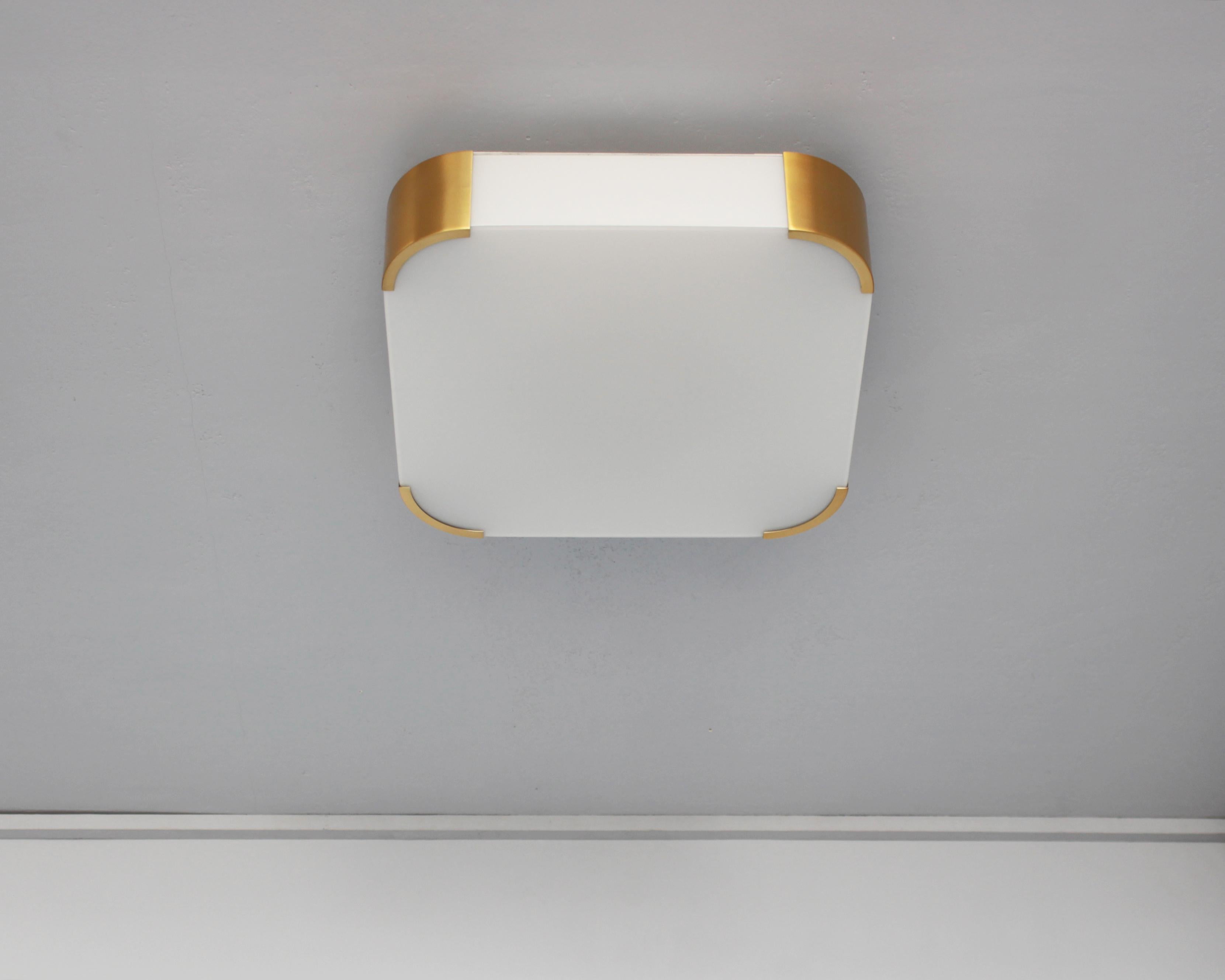 Pair of French Art Deco Glass and Brass Ceiling or Wall Lights by Jean Perzel For Sale 2