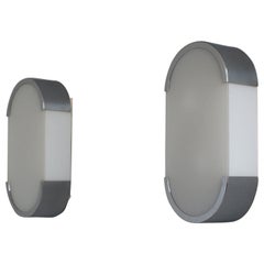 Paire de plafonniers ou de Wall Lights en verre et chrome de Jean Perzel, Art déco français