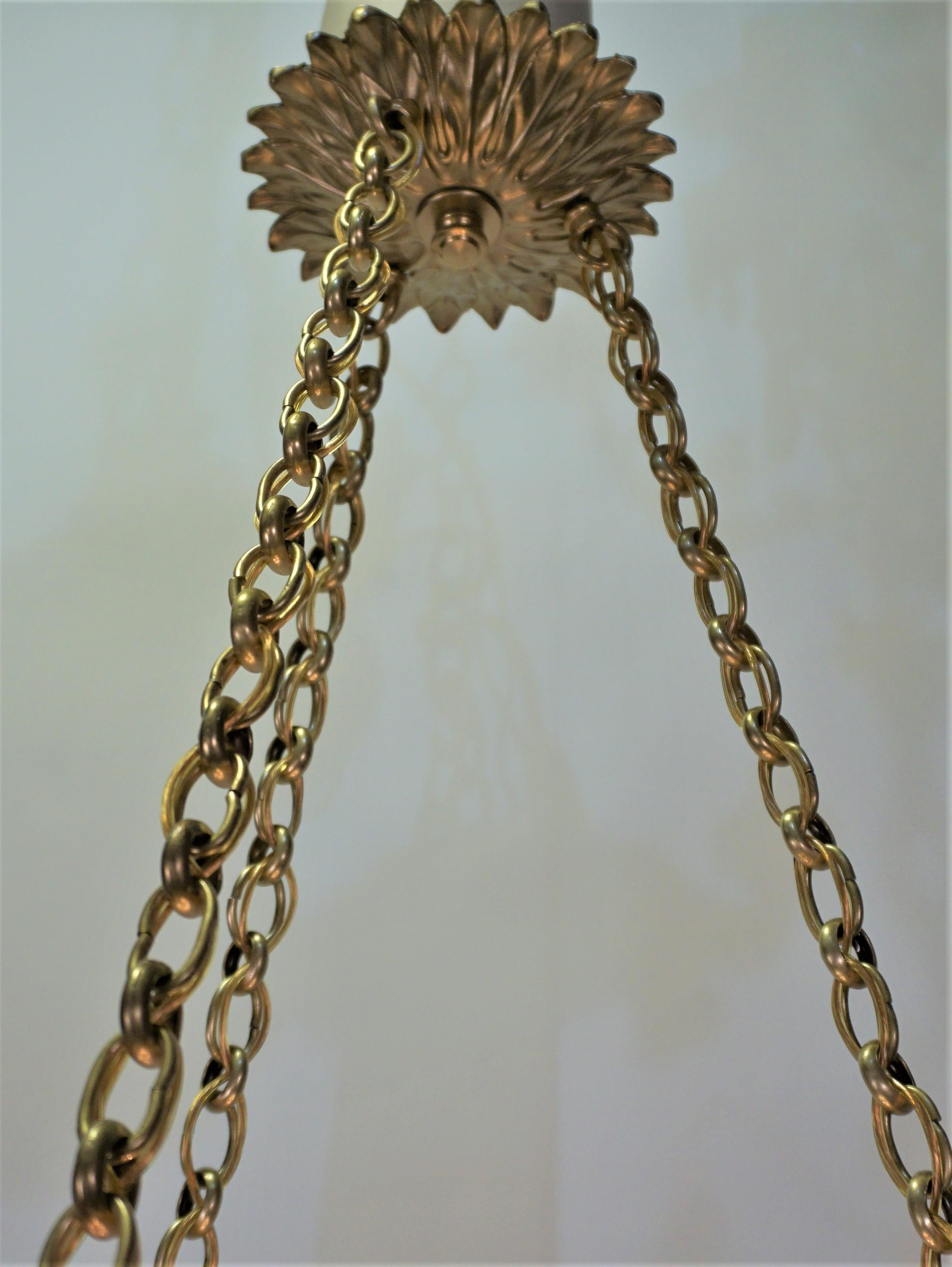  French Art Deco Glass Chandelier with Bronze Mounting 2