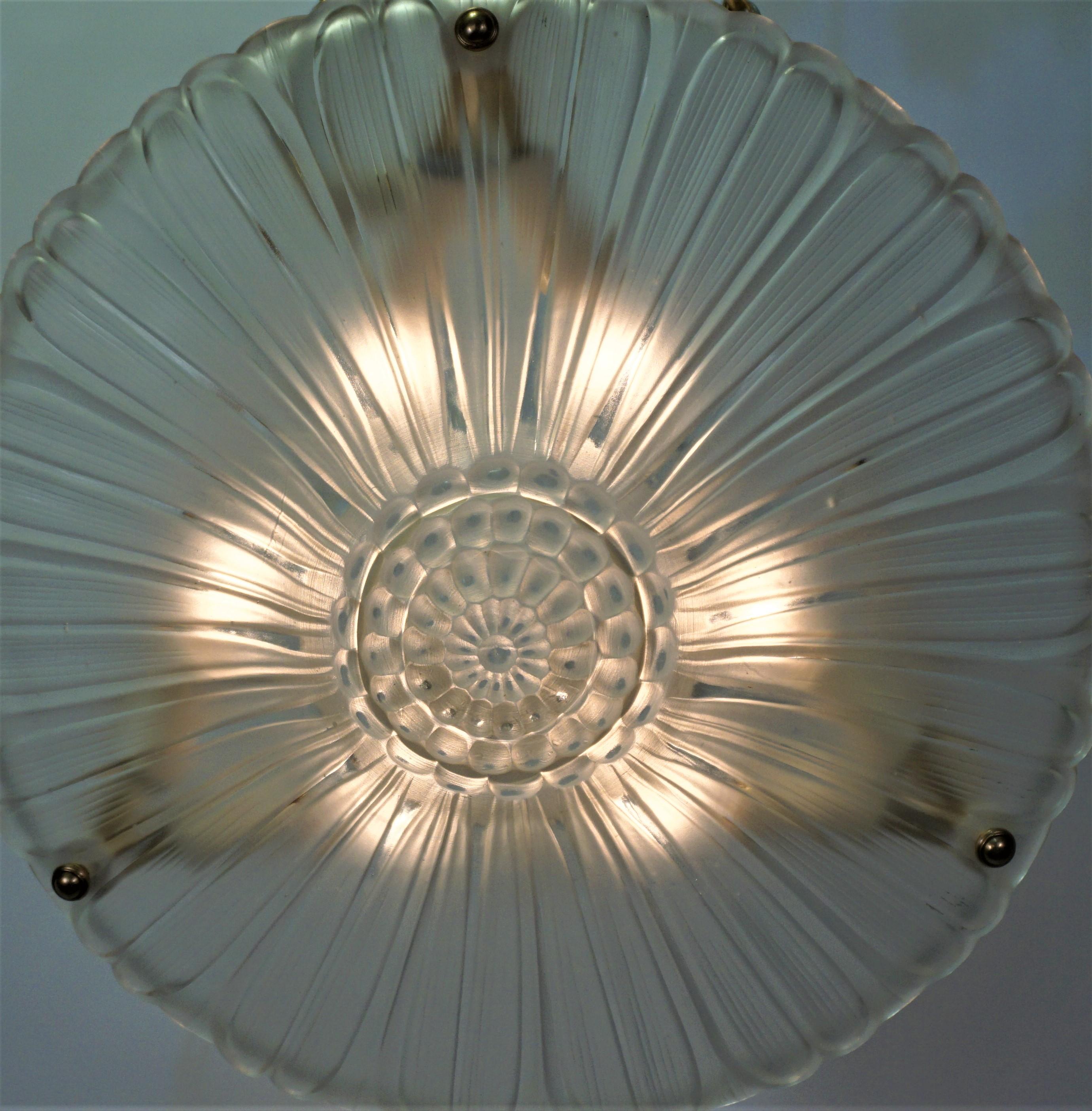  French Art Deco Glass Chandelier with Bronze Mounting 3