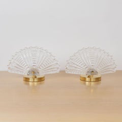 Pair of French Art Deco Glass Demi Lune Table Lamps