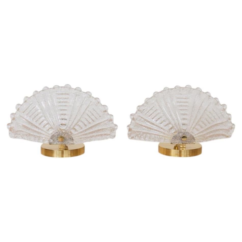 Pair of French Art Deco Glass Demi Lune Table Lamps