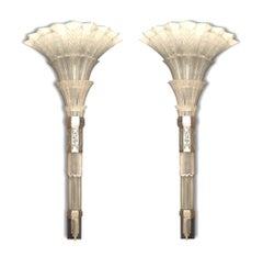 Pair of Sabino French Art Deco Monumental Flared Glass Sconces