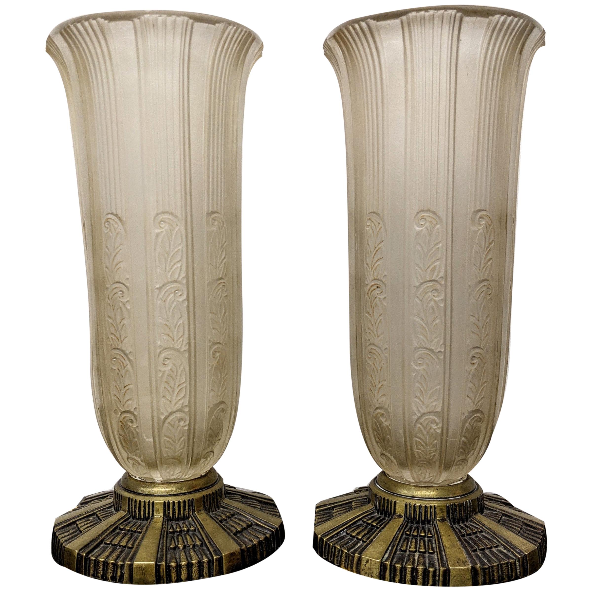 Pair of French Art Deco Glass Vases by Hettier & Vincent