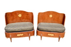 Pareja de bancos franceses Art Decó Hall de respaldo alto