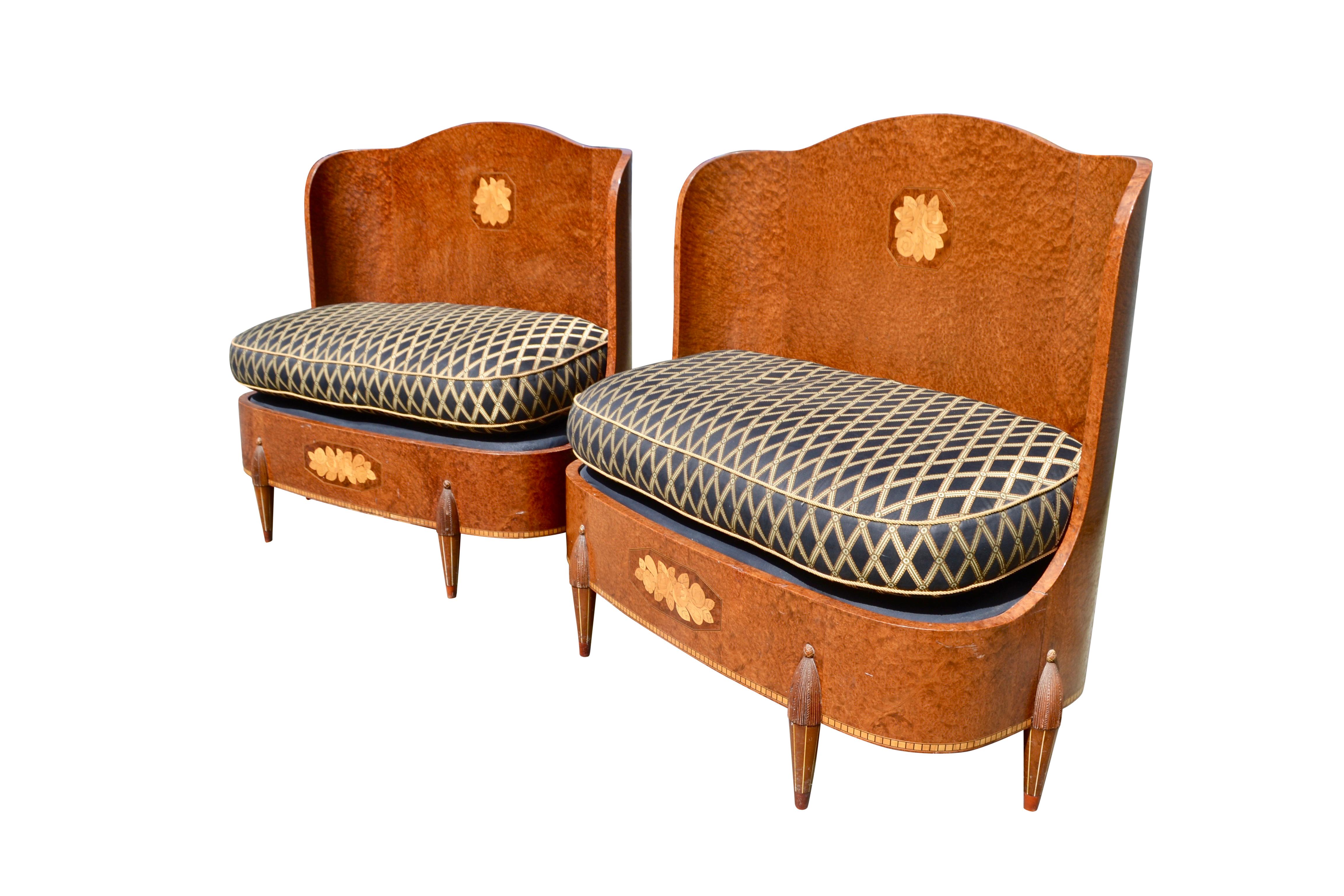 Hand-Crafted Pair of French Art Deco Hall High Back Benches