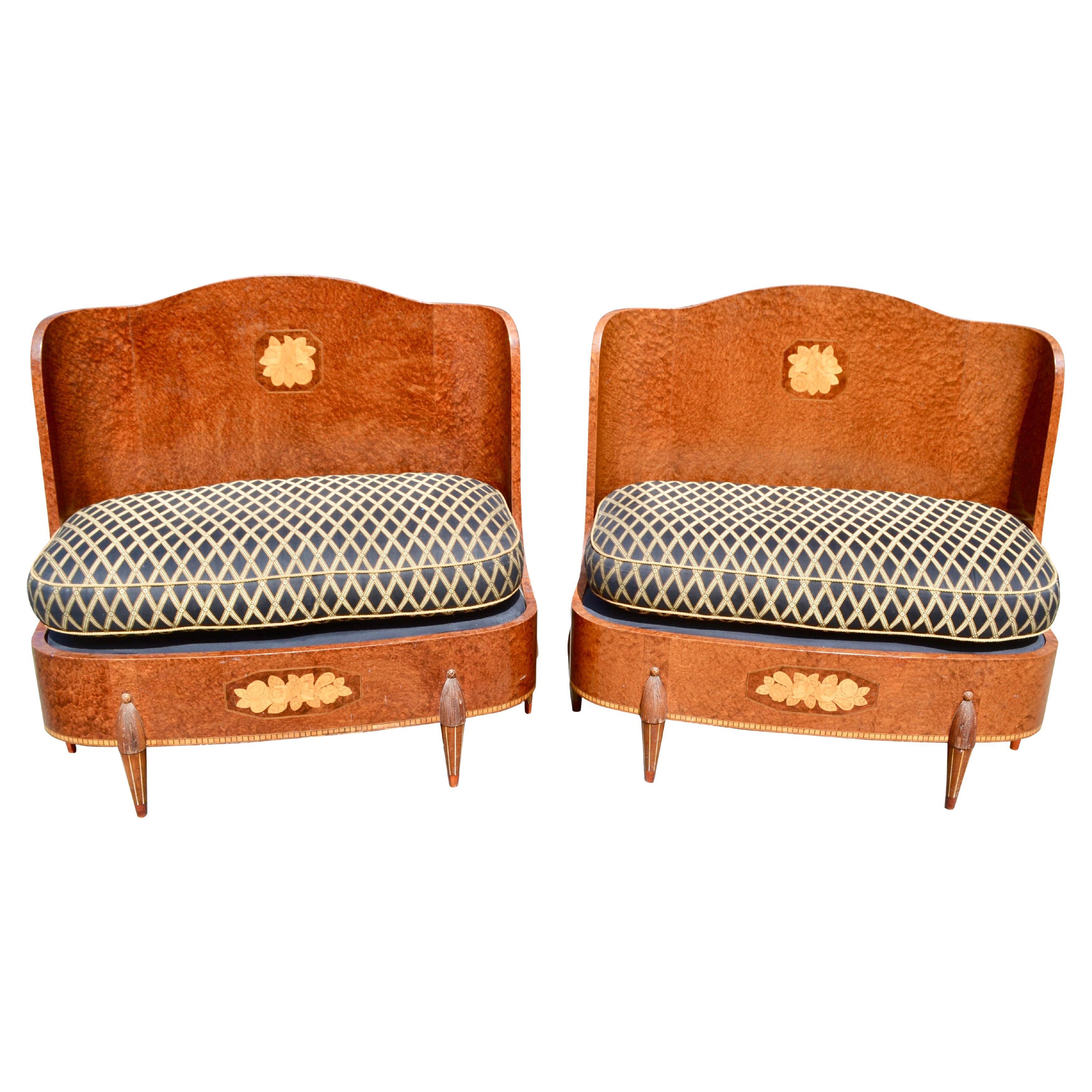 Pair of French Art Deco Hall High Back Benches