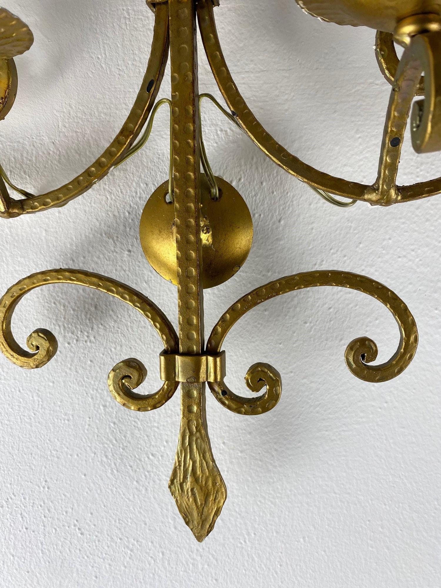 Pair of French Wrought Iron Two-light Wall Sconces, 1930s For Sale 2