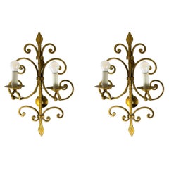 Pair of French Wrought Iron Two-light Wall Sconces, 1930s