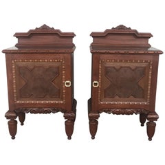 Pair of French Art Deco Heavily Hand Carved Bedside Tables Nightstands, 1920s