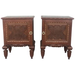 Pair of French Art Deco Heavily Hand Carved Bedside Tables Nightstands, 1920s Pair of French Art Deco Heavily Hand Carved Bedside Tables Nightstands, 1920s