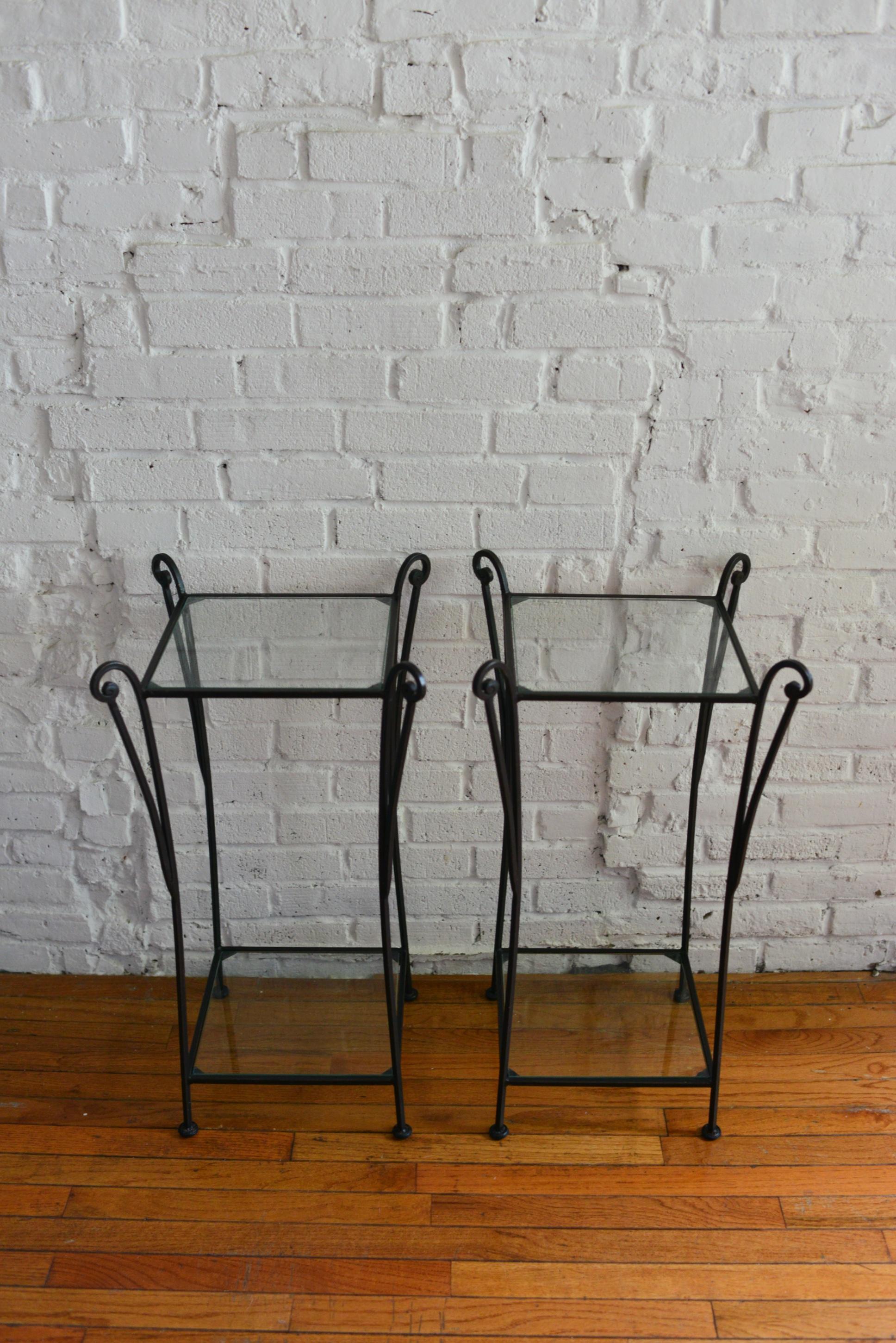 Unknown Pair of French Art Deco Inspired Iron and Glass Side Tables