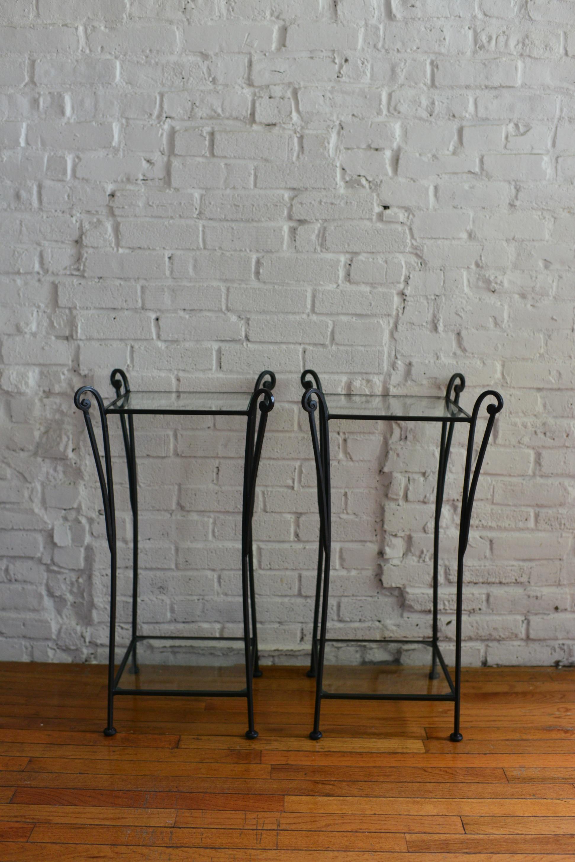Pair of French Art Deco Inspired Iron and Glass Side Tables In Good Condition In Brooklyn, NY