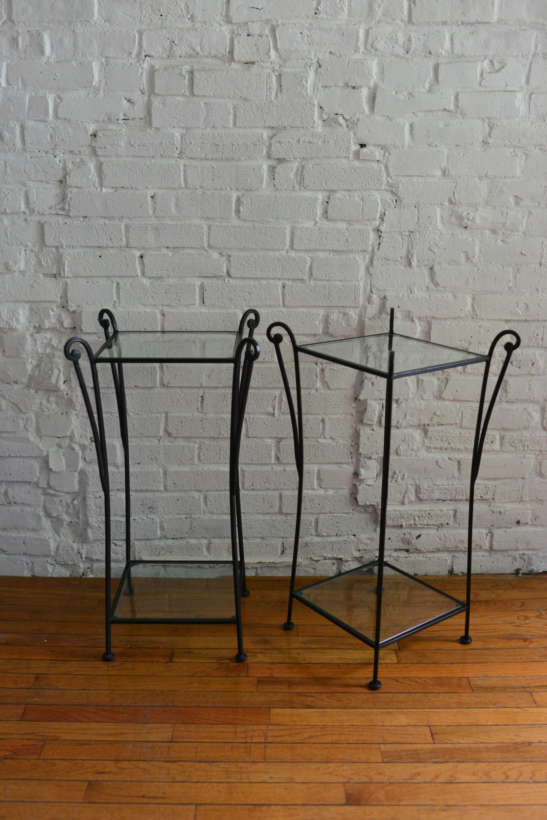 Pair of French Art Deco Inspired Iron and Glass Side Tables 1