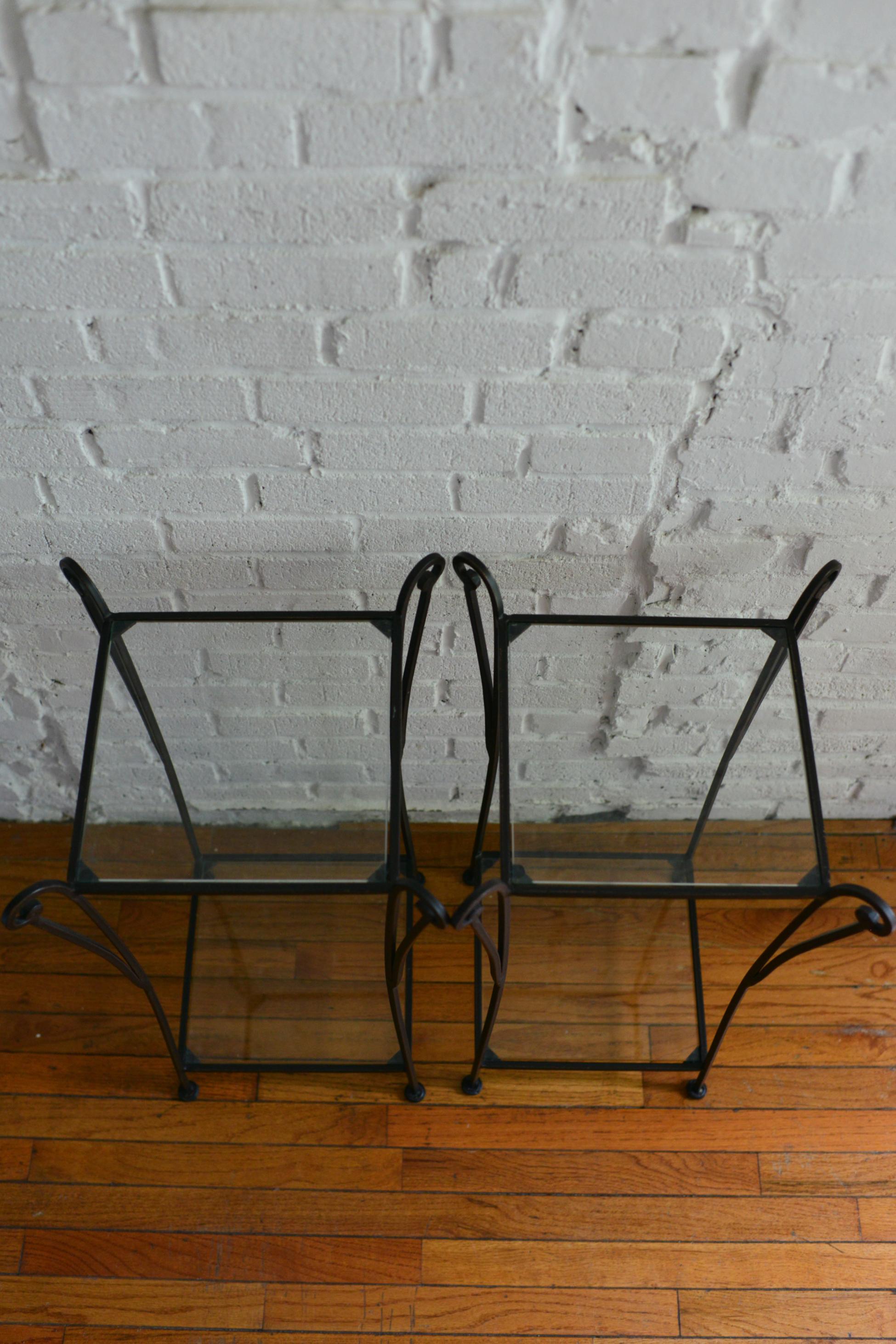 Pair of French Art Deco Inspired Iron and Glass Side Tables 2