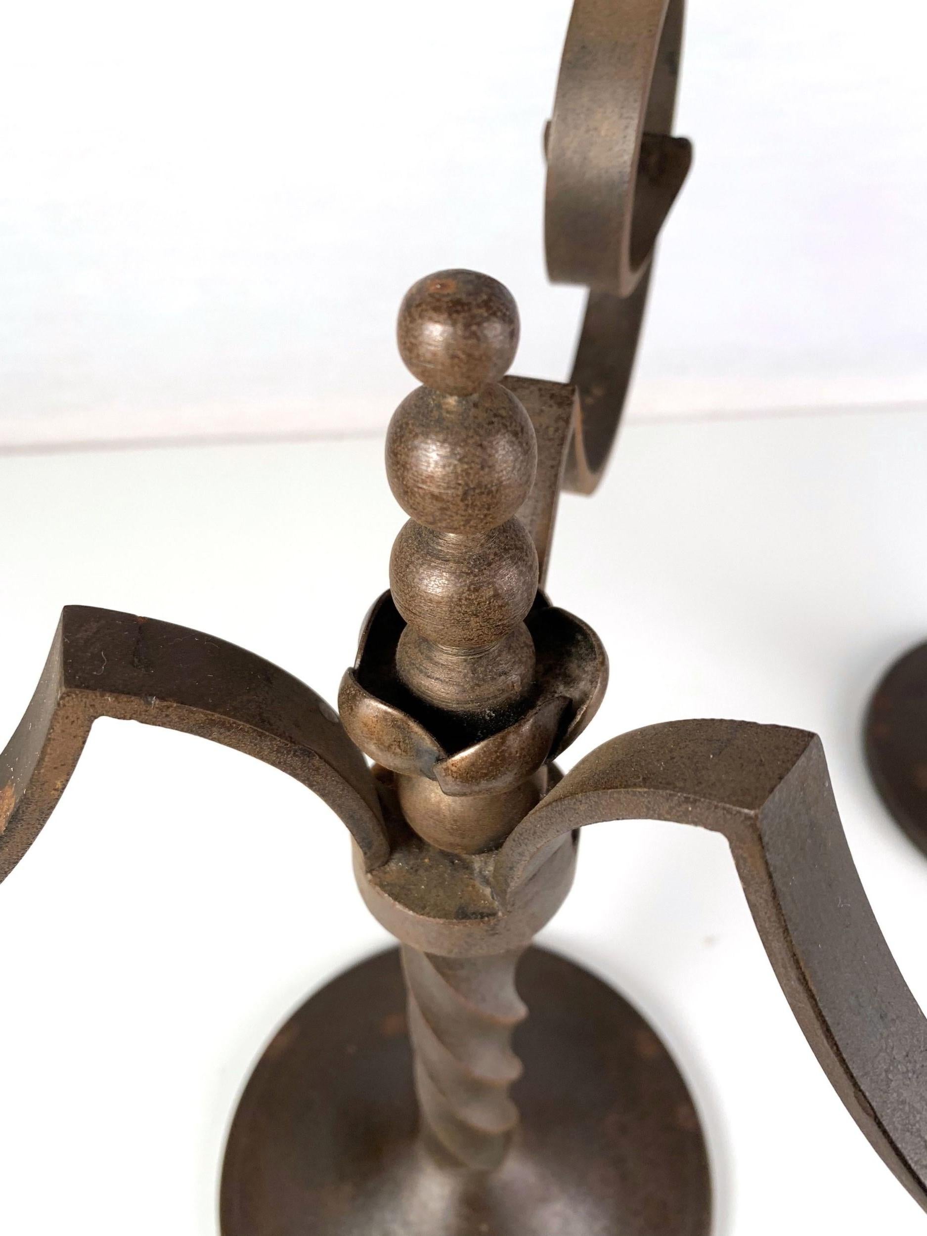 Pair Of French Art-Deco Iron Candelabra For Sale 5