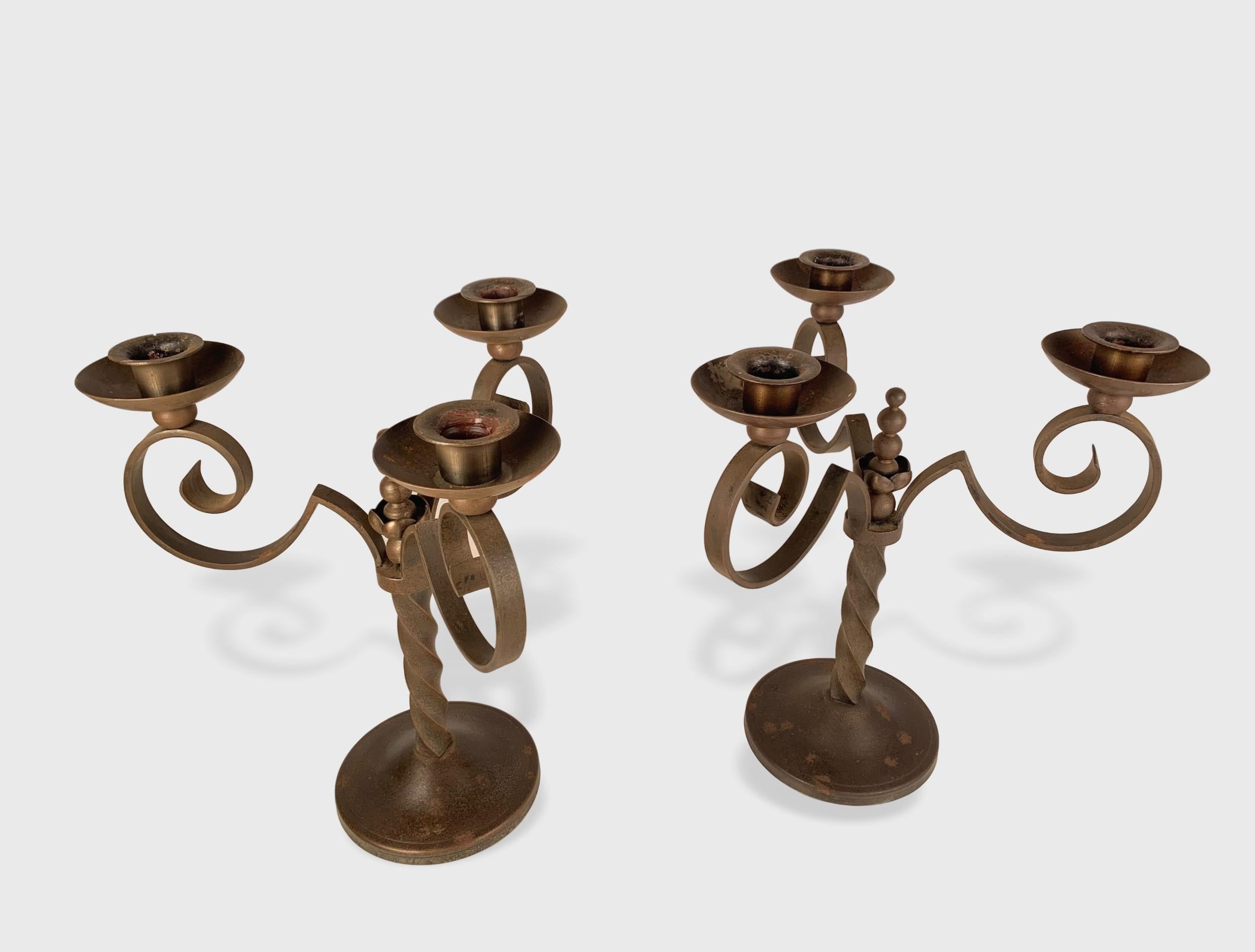 Art Deco Pair Of French Art-Deco Iron Candelabra For Sale