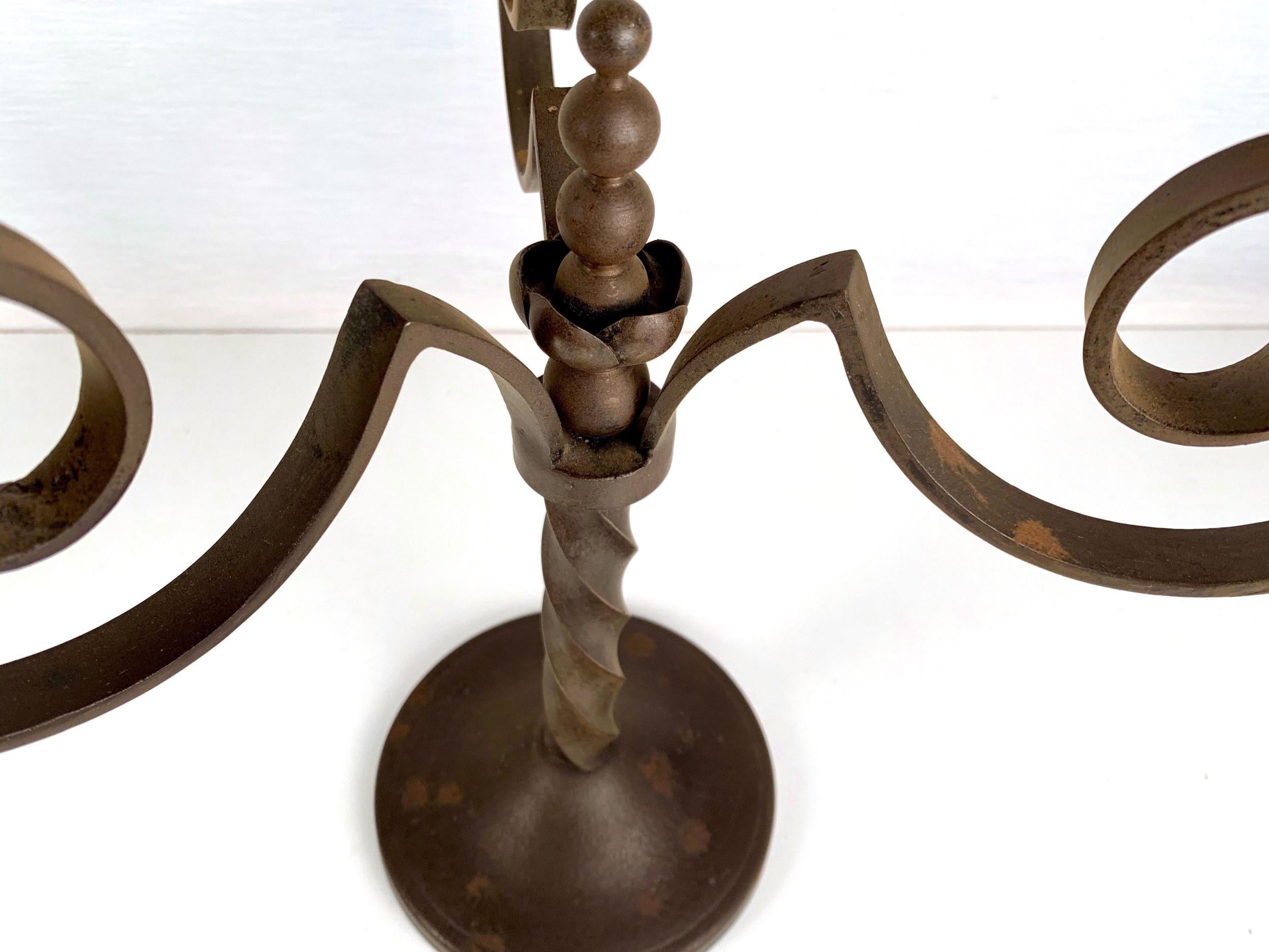 Pair Of French Art-Deco Iron Candelabra In Good Condition For Sale In Doylestown, PA