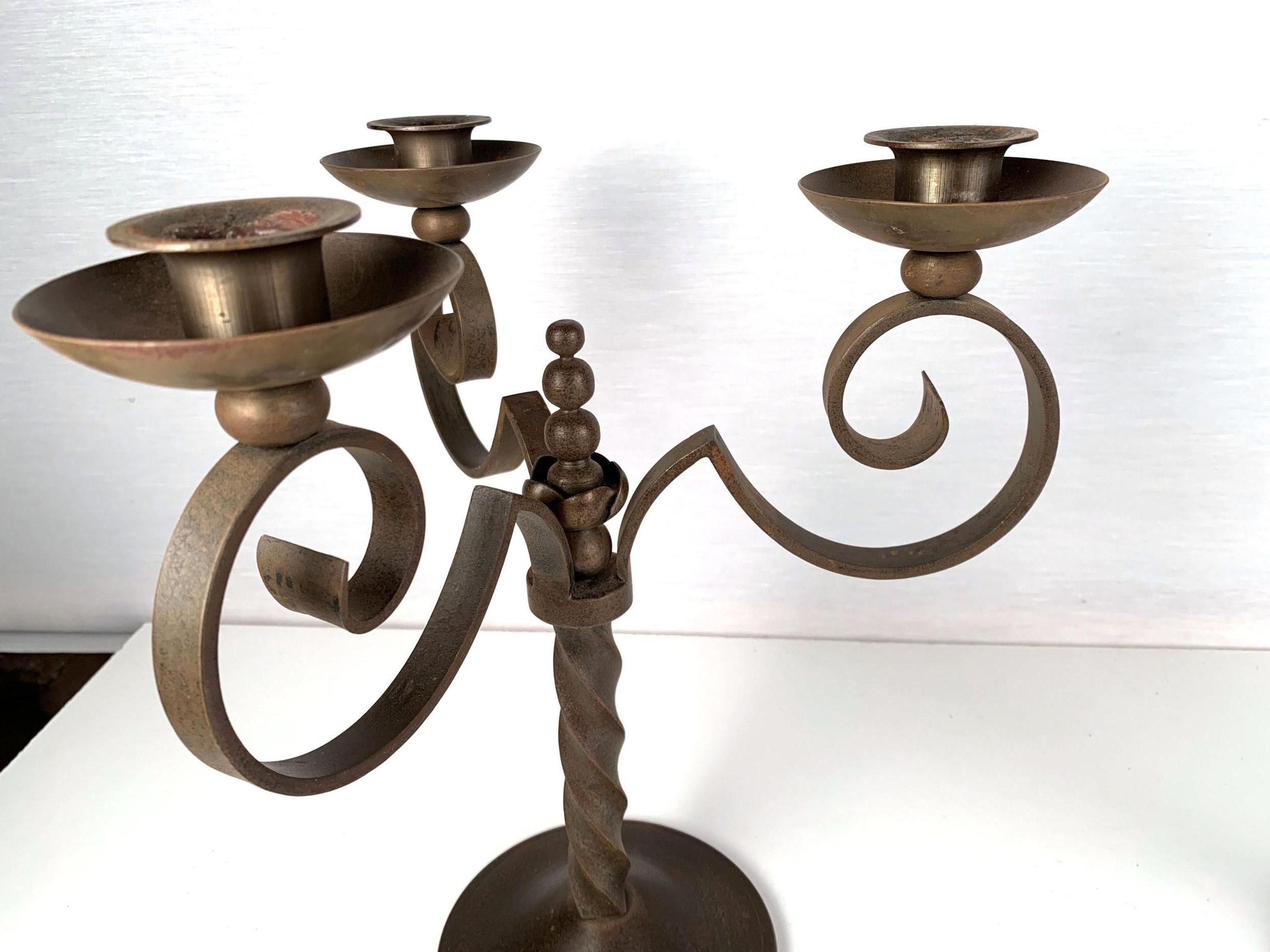 Pair Of French Art-Deco Iron Candelabra For Sale 1