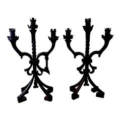 Pair of French Art Deco Iron Candleholders or Lamps Attributed to Charles Piguet