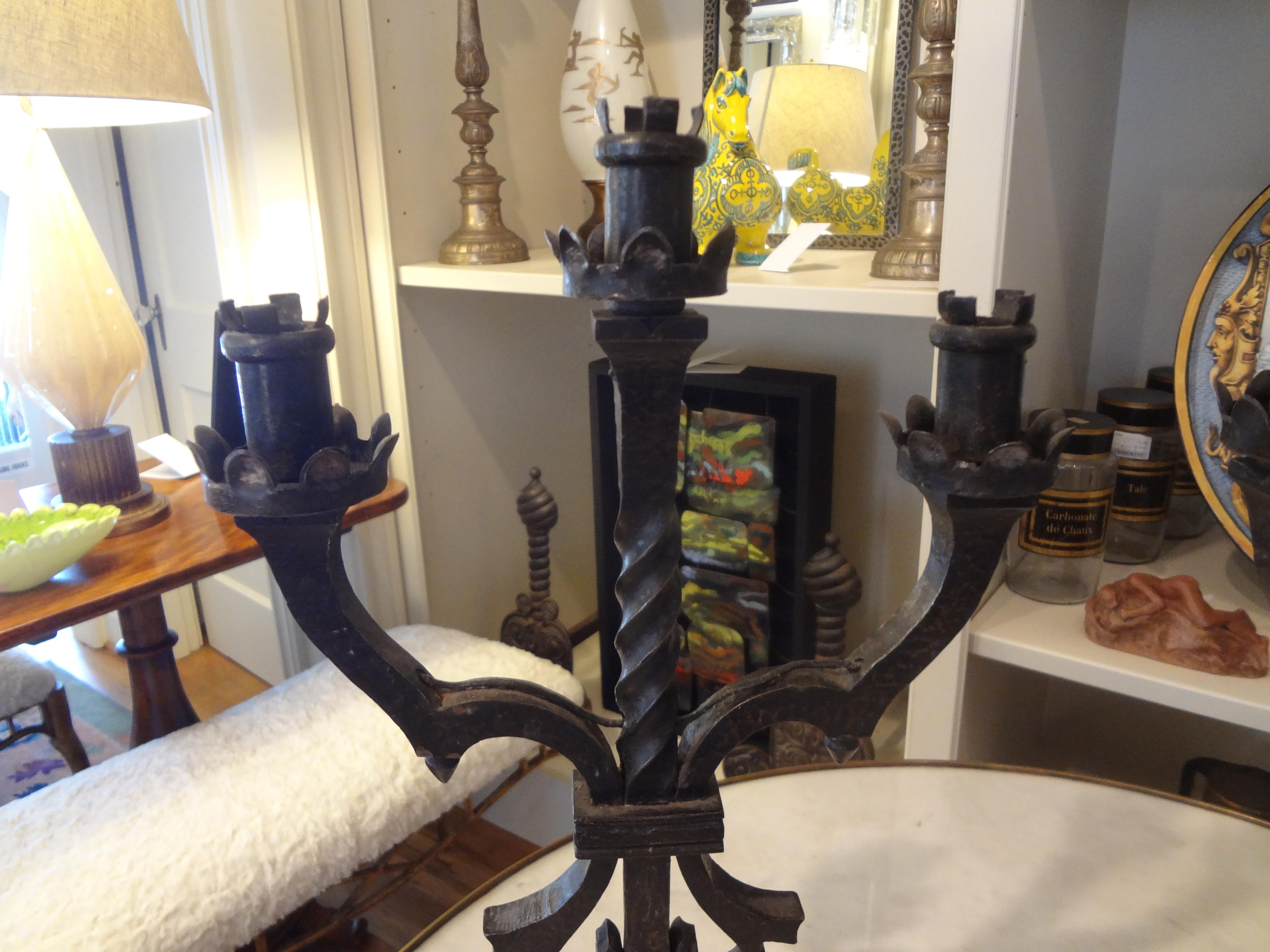Pair of French Art Deco Iron Candleholders or Lamps Attributed to Charles Piguet In Good Condition In Houston, TX