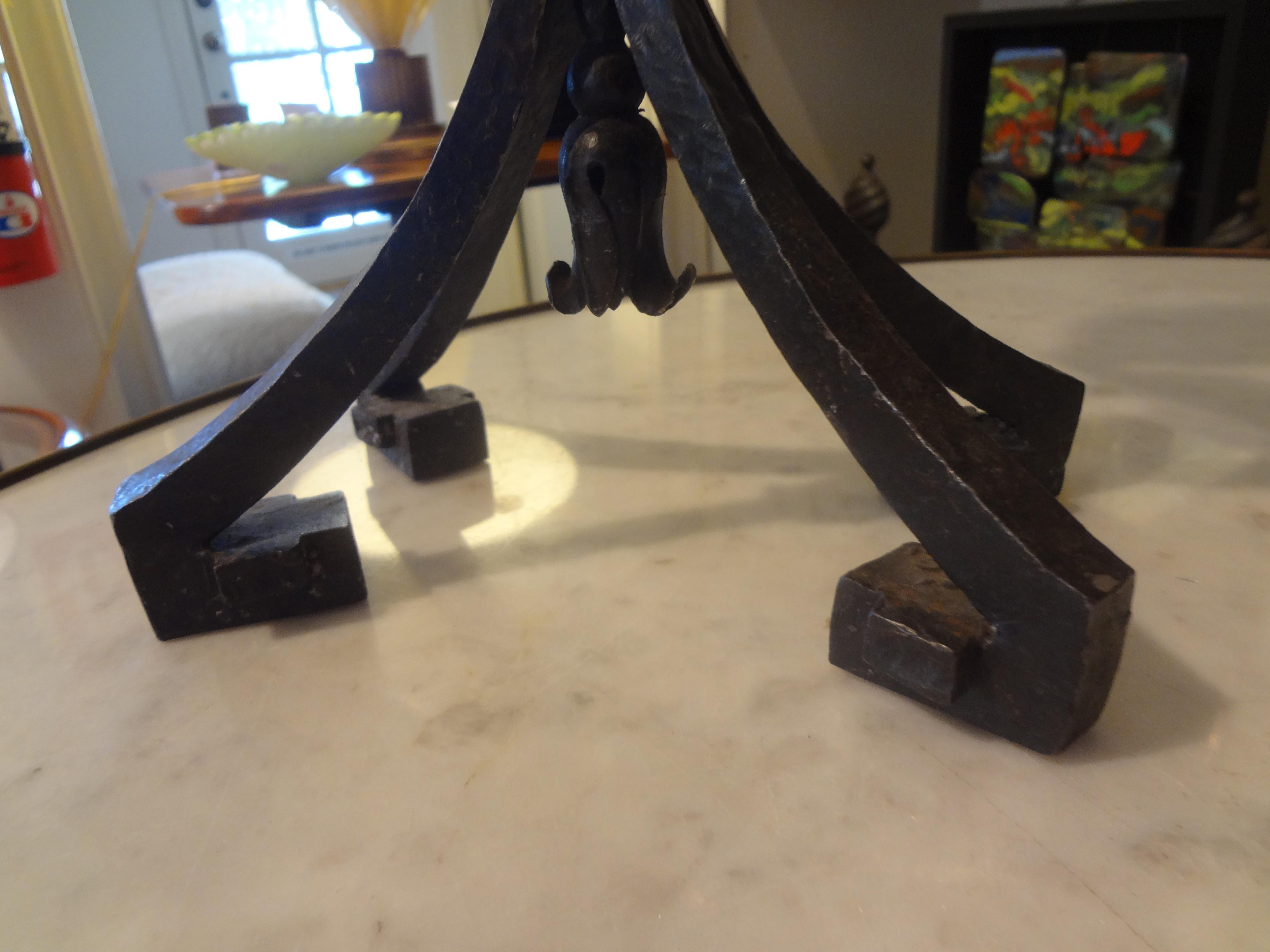 Wrought Iron Pair of French Art Deco Iron Candleholders or Lamps Attributed to Charles Piguet