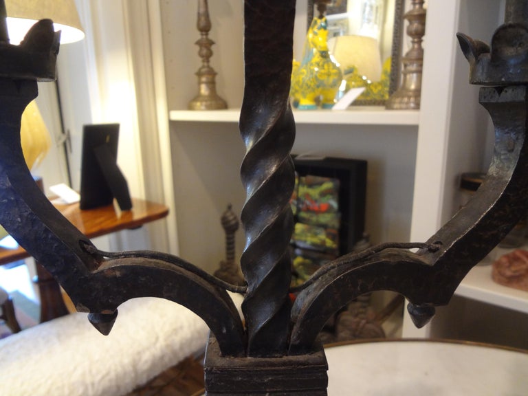 Pair of French Art Deco Iron Candleholders or Lamps Attributed to Charles Piguet For Sale 2