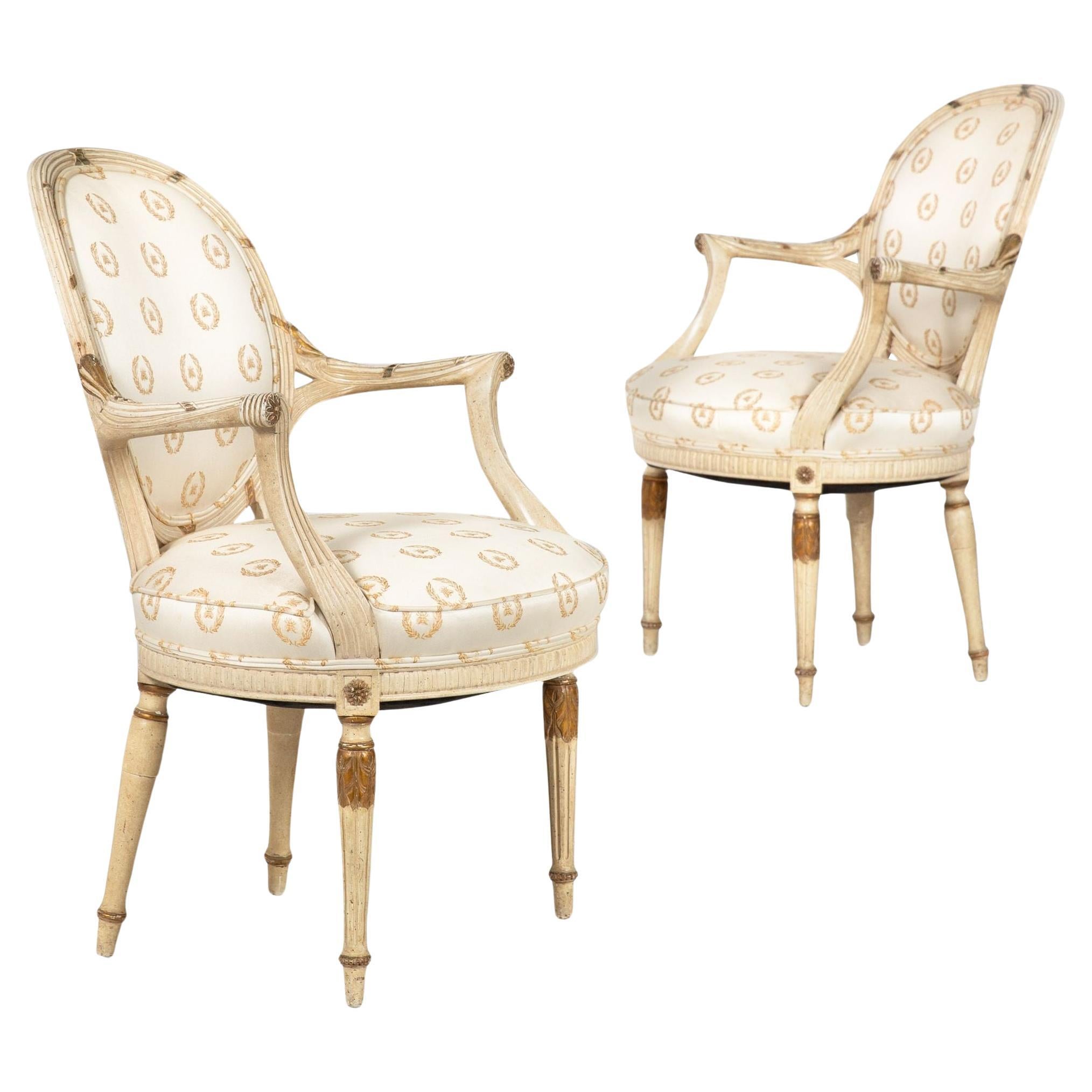 Pair of French Art Deco Lacquered White Arm Chairs circa 1940s