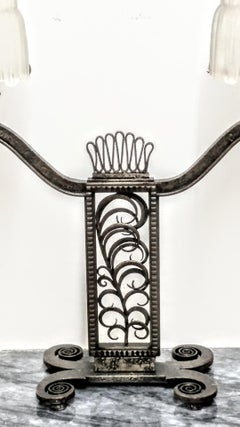 Pair of French Art Deco Lamps by Edgar Brandt with Waterfall Sabino Shades