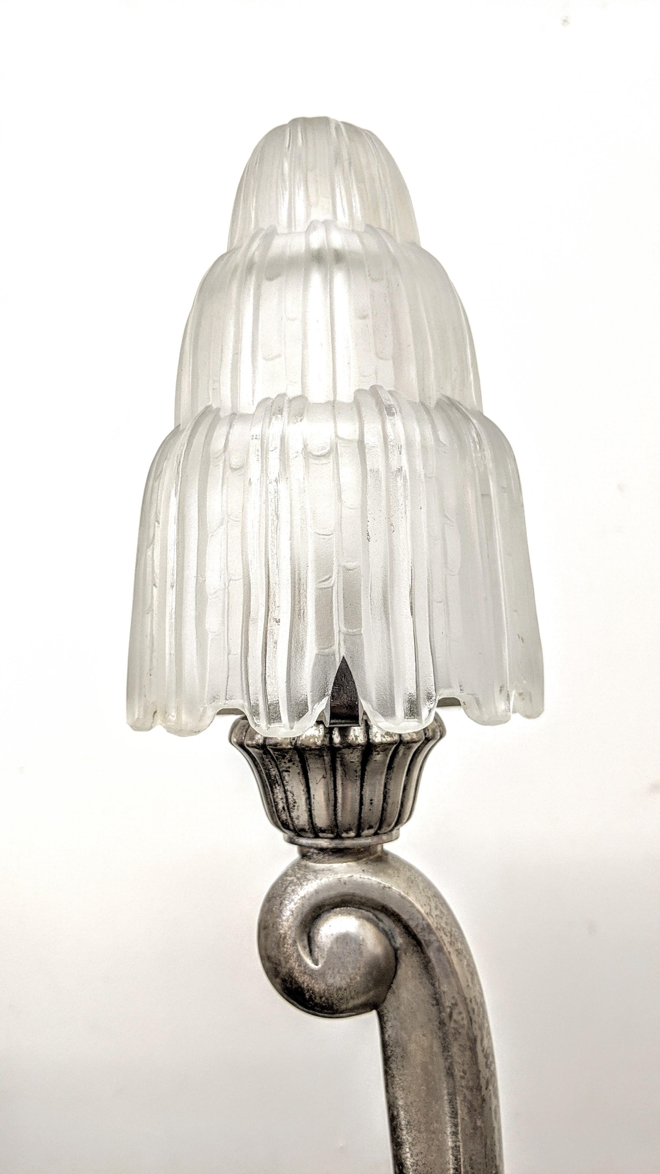 Sterling Silver Pair of French Art Deco Lamps by Sabino & Capon For Sale
