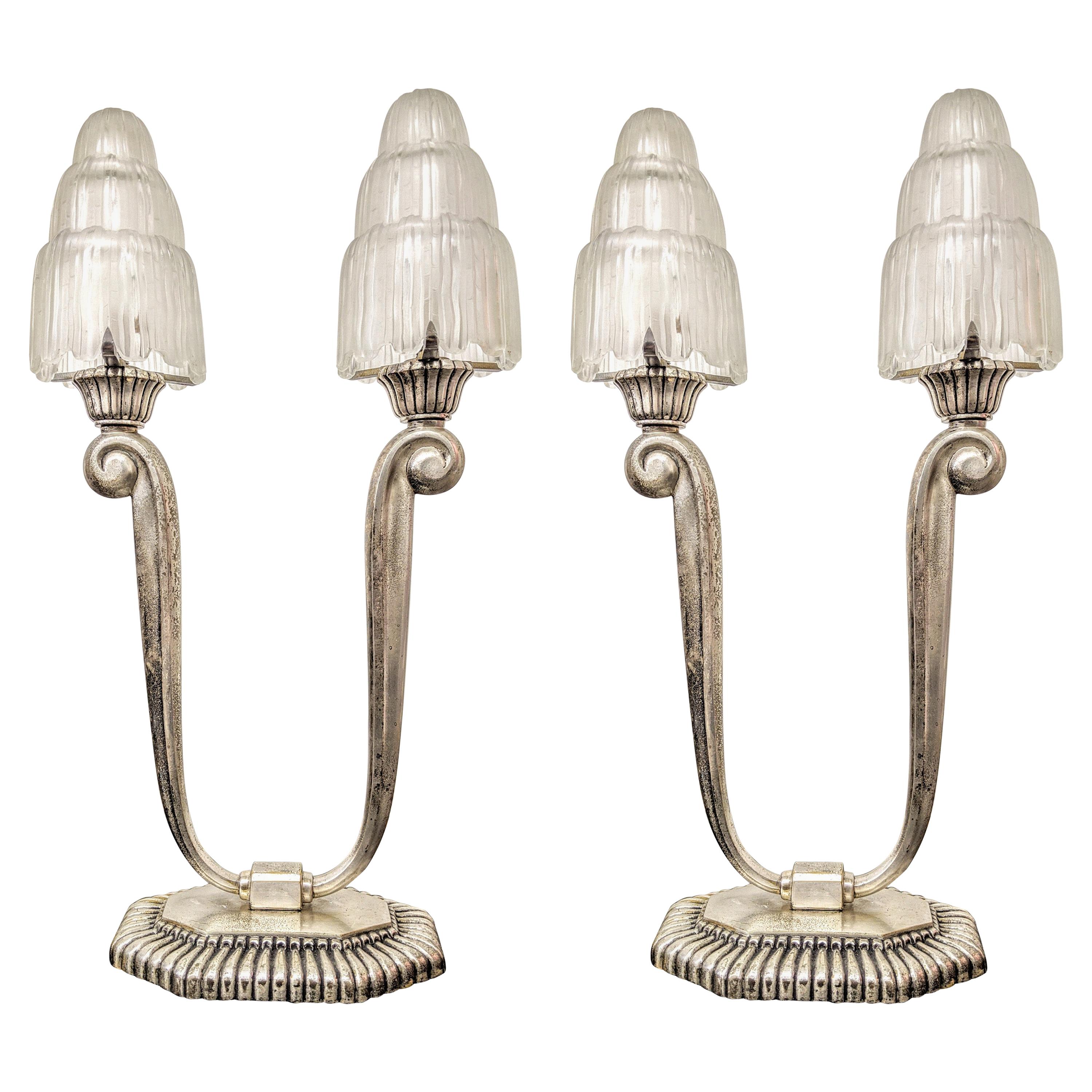 Pair of French Art Deco Lamps by Sabino & Capon For Sale