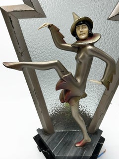 Pair of French Art Deco Lamps with Stage Figures by Roland Paris